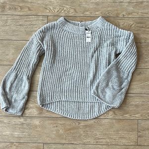 Express grey chenille knit bell sleeve cropped chunky sweater